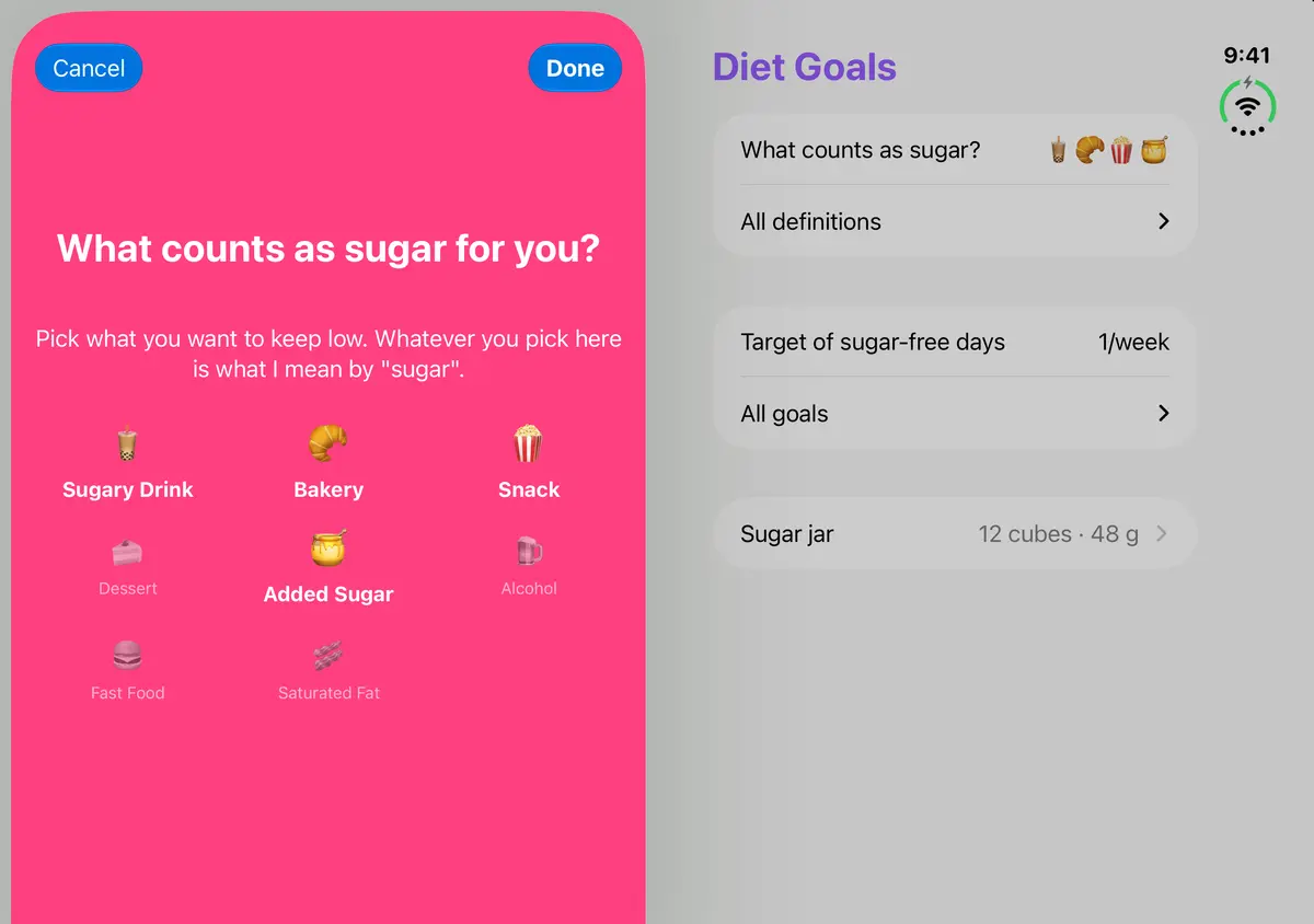 Quit Sugar: No Treat Today Diet picker, iPhone Duo Book landscape