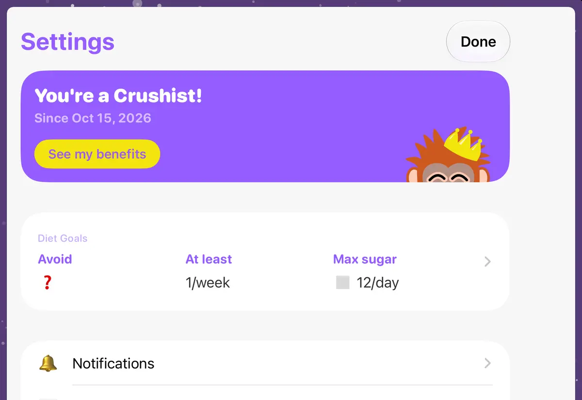 Quit Sugar: No Treat Today Settings, iPhone Duo Front landscape