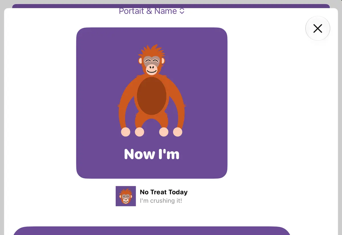 Quit Sugar: No Treat Today Share-card editor, iPhone Duo Front landscape