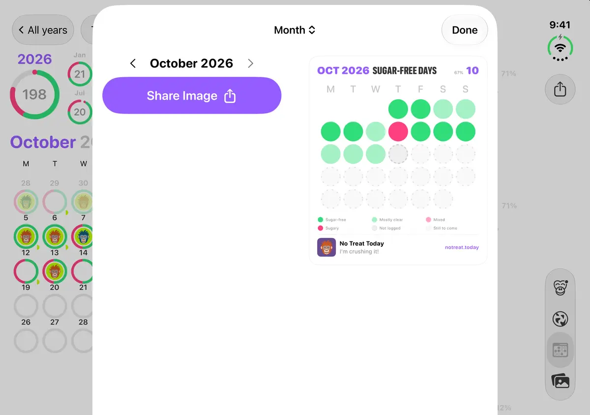 Quit Sugar: No Treat Today Year overview sheet, iPhone Duo Open landscape