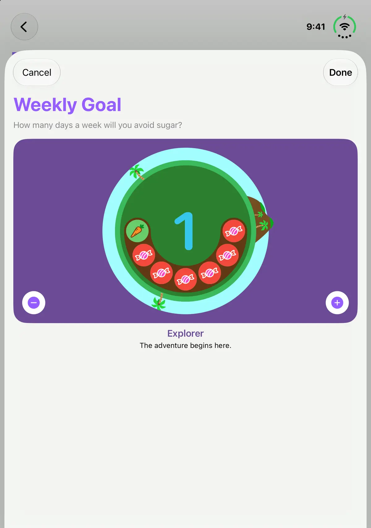 Quit Sugar: No Treat Today Weekly goal, iPhone Duo Open portrait
