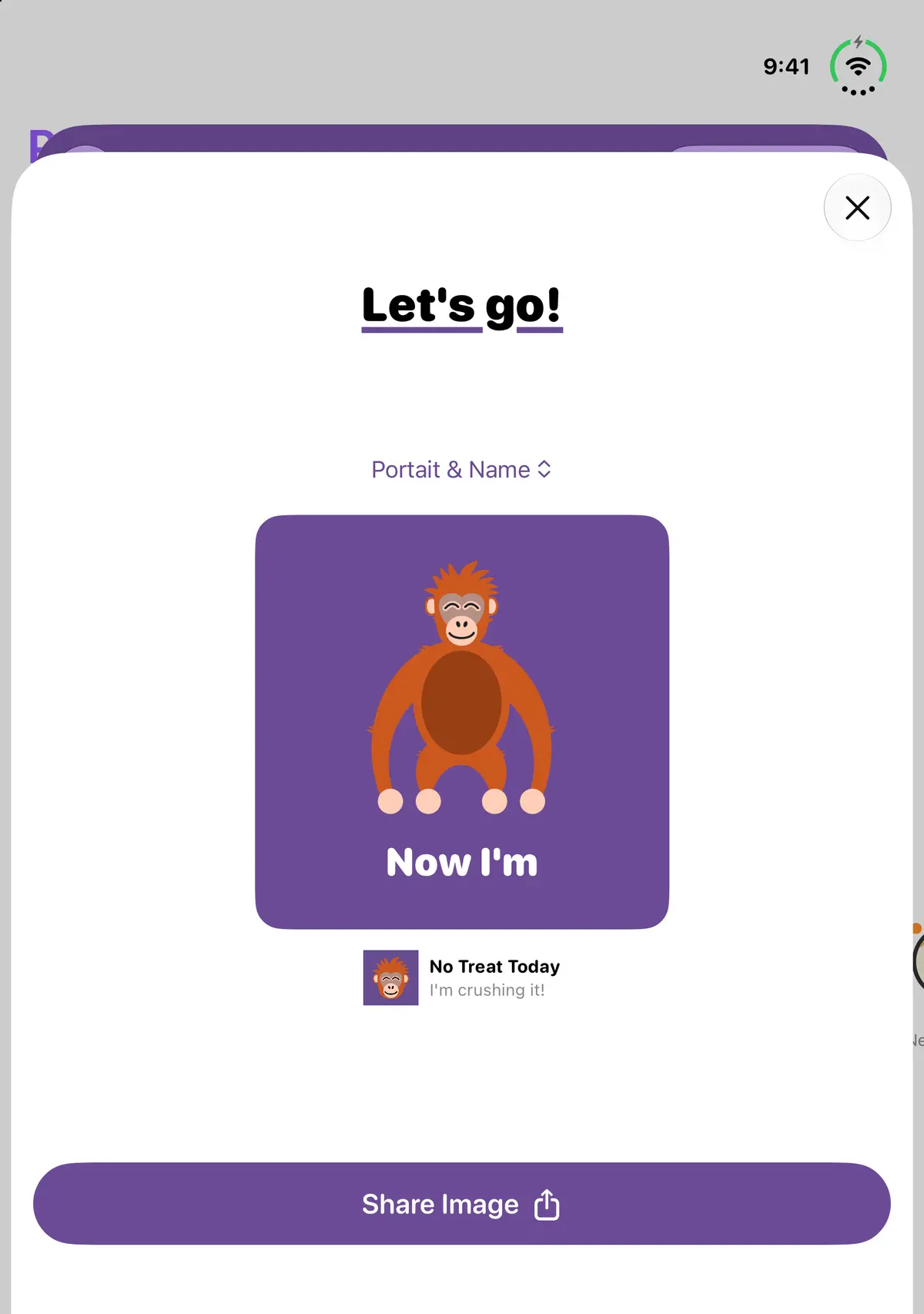 Quit Sugar: No Treat Today Share-card editor, iPhone Duo Open portrait