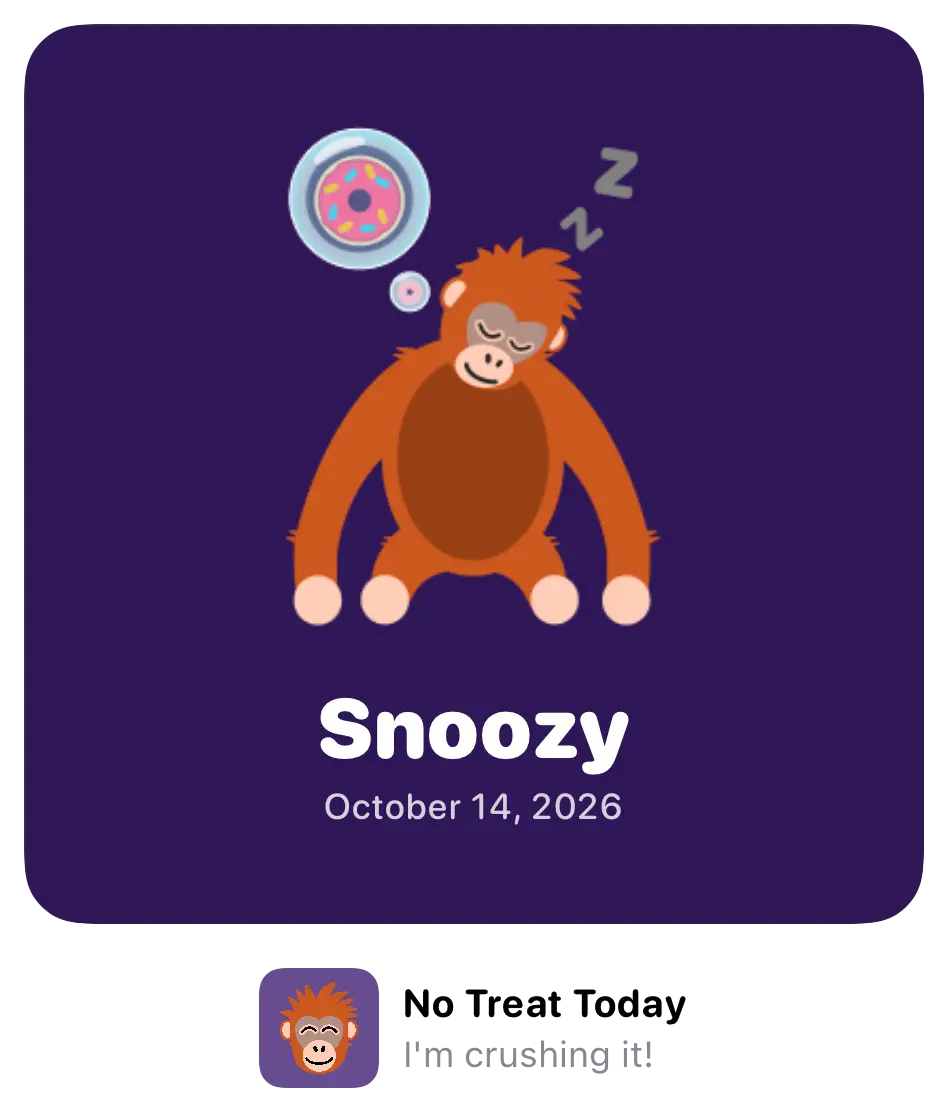 No Treat Today share card — portrait, name and date, as the app exports it